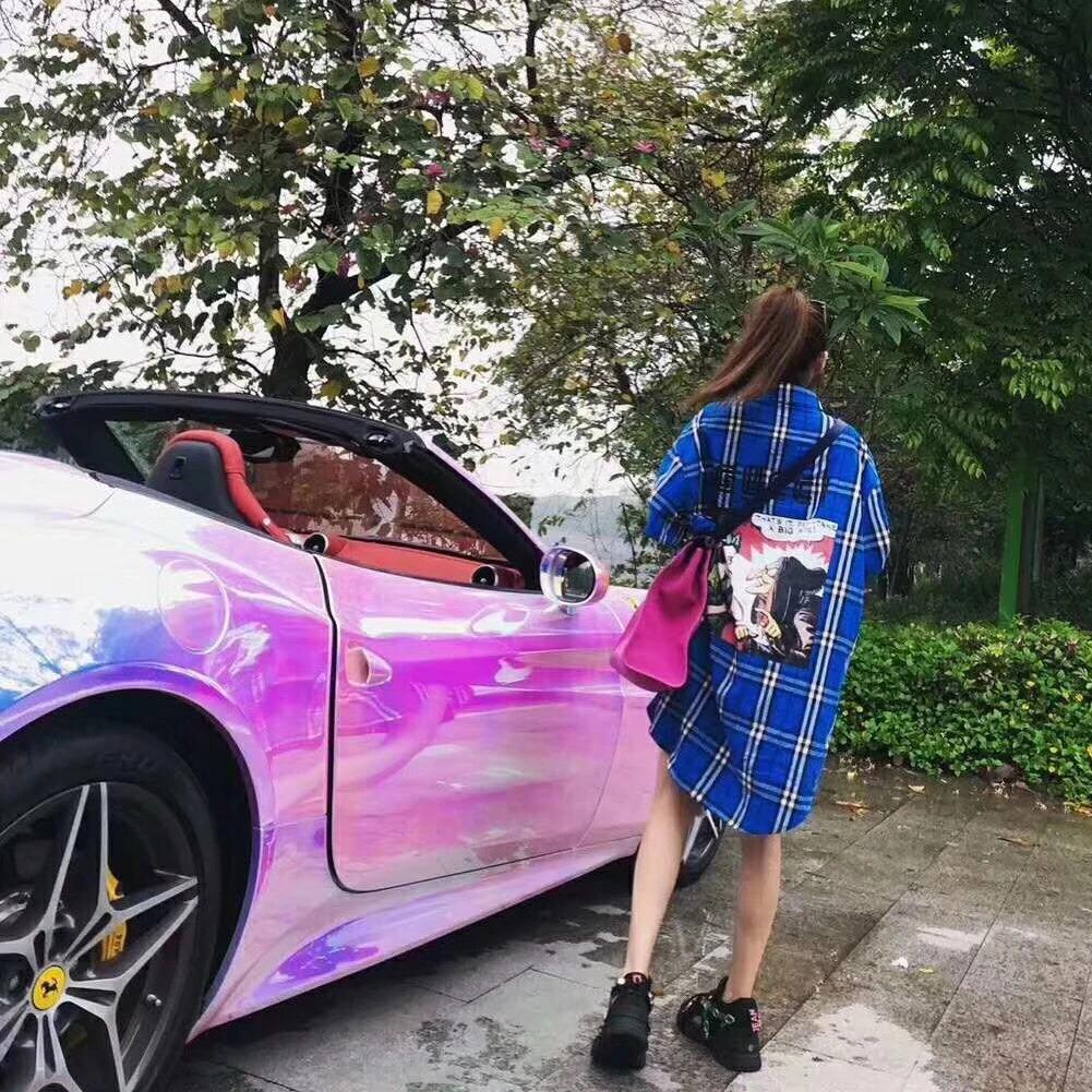 1PCS 50*135cm Colorful Electro Coating Pink/Blue Glossy Car Body Film Color Changing Interior Styling Vinly Wrap Laptop Mobile