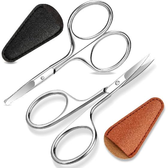 2Pack Small Eyebrow Scissors, Stainless Steel Nose Hair Trimming Scissors with Rounded Tips, Precision Grooming for Beard/Mustache/Facial Hair,
