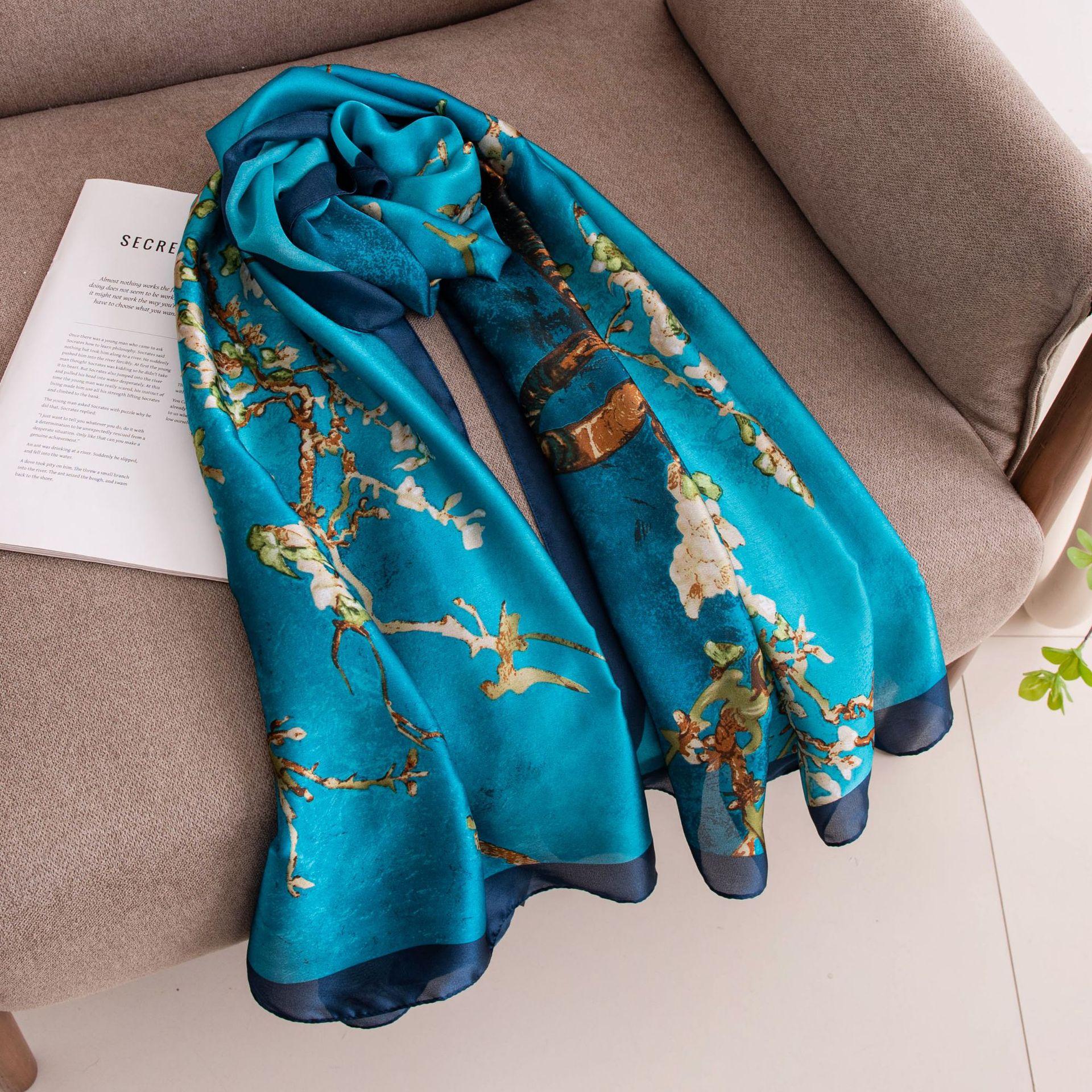 

Retro elegant art flower brocade silk scarf, temperament women travel outside with sunscreen shawl, scarf thin 85*180CM