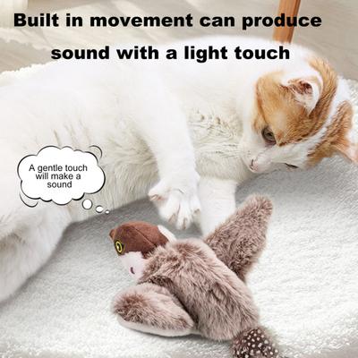 Interactive Flapping Wings Cat Toy Touch Activate Electric Flying Birds Toy with Chirping Sounds Indoor Hanging Simulation Plush Sparrow for Cats And