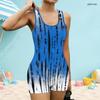Women Plus Size One Piece Swimsuit Square Neck Wide Straps Sleeveless Tie Dye Printed Boyshort Bathing Suit