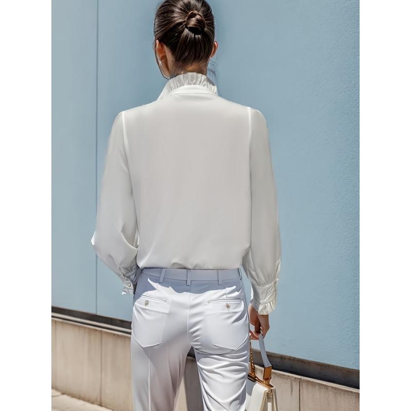 Women Elegant Ruffled Long Sleeve Blouse Plus Size