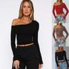 2026 Autumn Hot Selling Women's Off-shoulder Long-sleeved Knitted Cardigan T-shirt Y2K Hot Girl Style Slim Top
