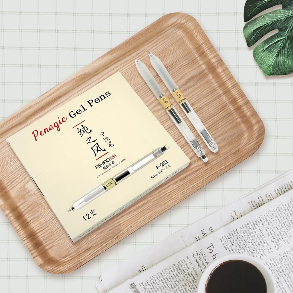 12 Pcs, Gel Pens 0.5mm, Retractable Pens, Black Pens 0.5 Fine Point, Style of Japanese Gel Pen, Retractable Gel Pens for Asian Korean Japan Office