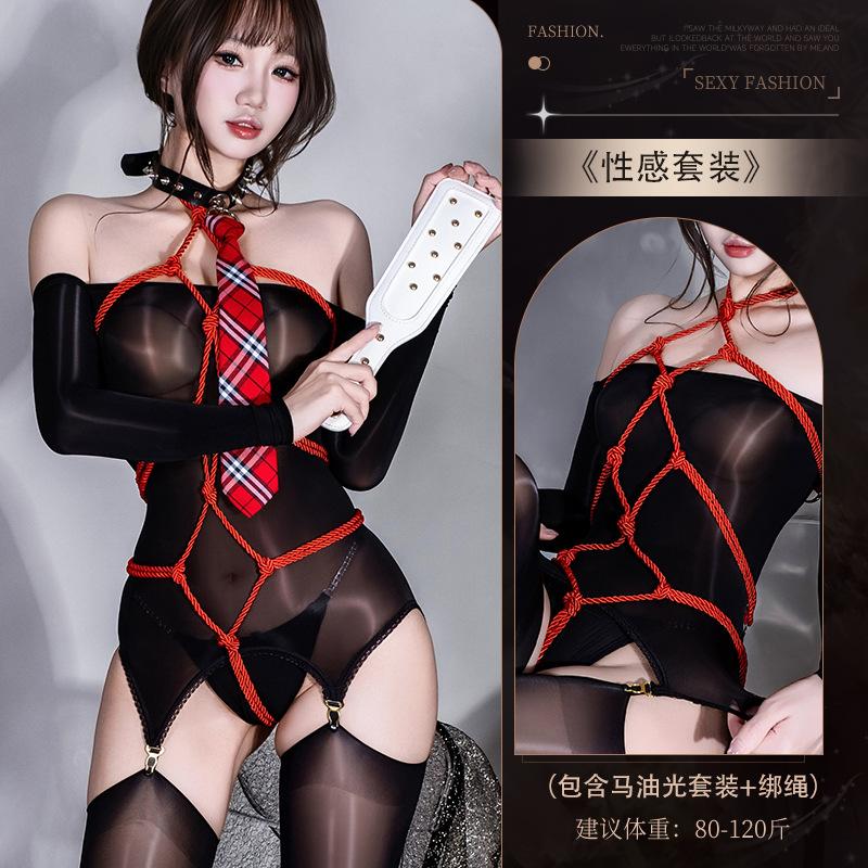 Sex underwear sexy one-word shoulder horse oil full body stockings tights sexy one-piece tube socks splicing women
