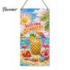 Farmhouse Wall Art Summer Wooden Hanging Sign, Welcome Sign Front Door Decor with Party Supplies Rope, Colorful Hanger for Seasonal Beach House Ready