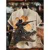 Men's Short-sleeved Shirt with Cat and Dinosaur Print, Casual and Stylish Vacation-style Men's Top, Fashionable Hawaiian Design.