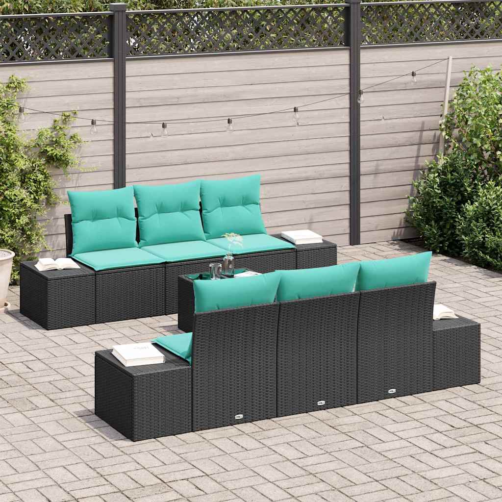 Garden Sofa Set 8 pcs Black and Turquoise Poly Rattan