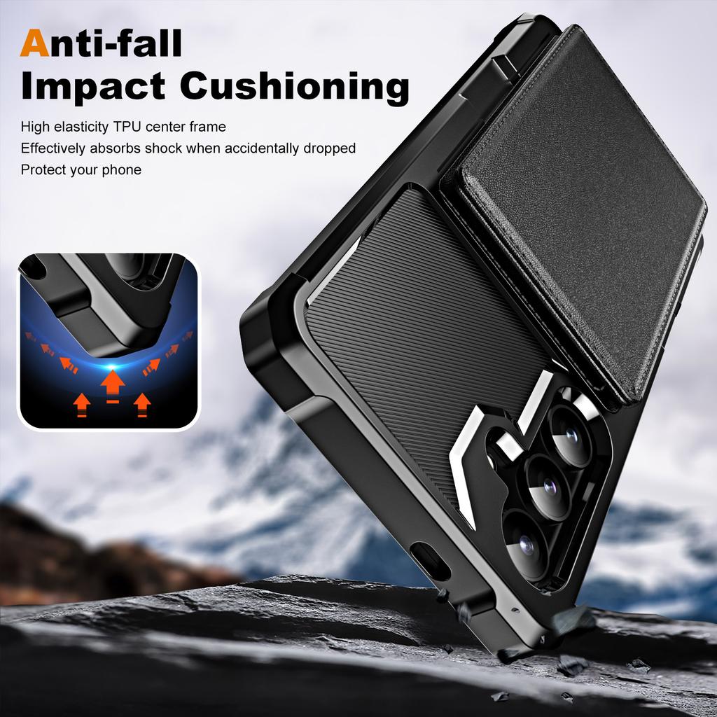 For Samsung Galaxy S24+ Case Card Slot Kickstand Leather+TPU Reinforced Corner Phone Cover