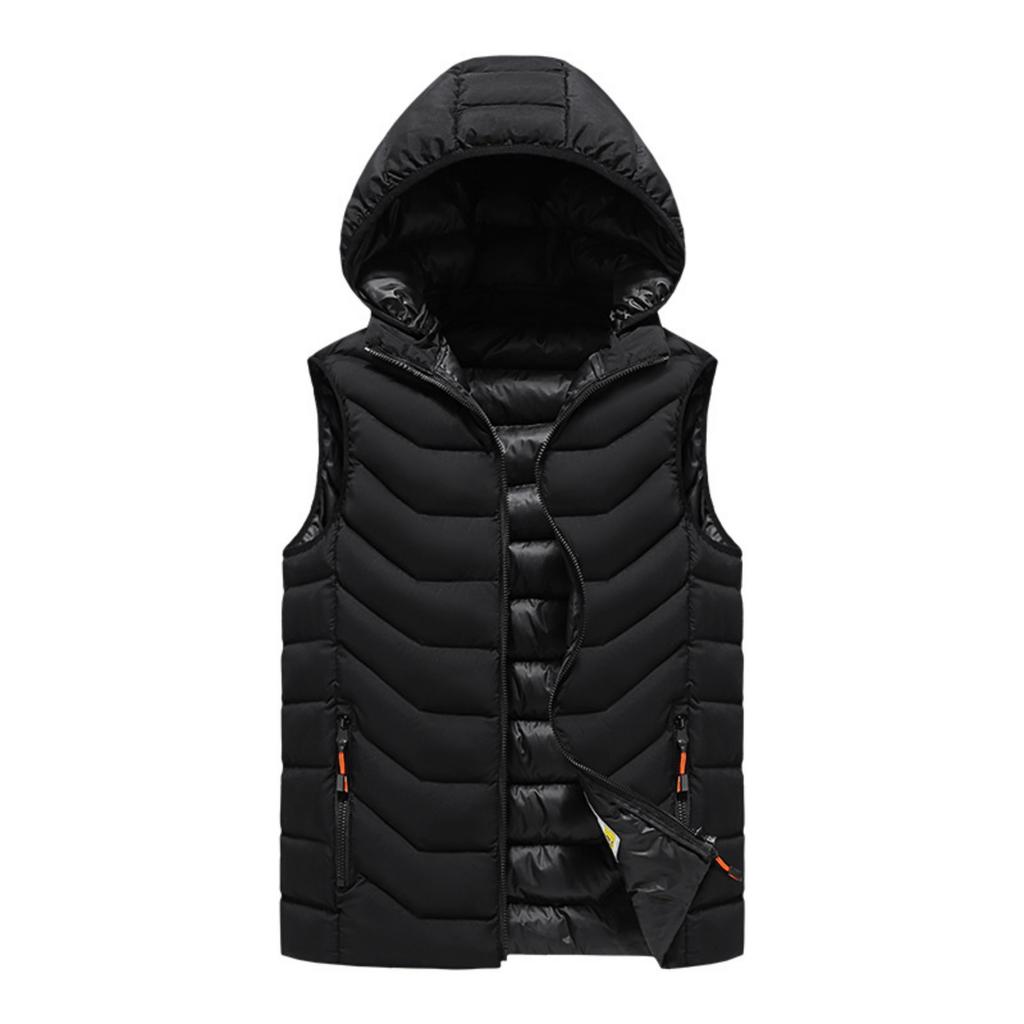 Men's Casual And Fashionable Fishbone Pattern Cotton Sleeveless Vest, Men's Hooded Detachable Solid Color Fitted Cotton Jacket Vest