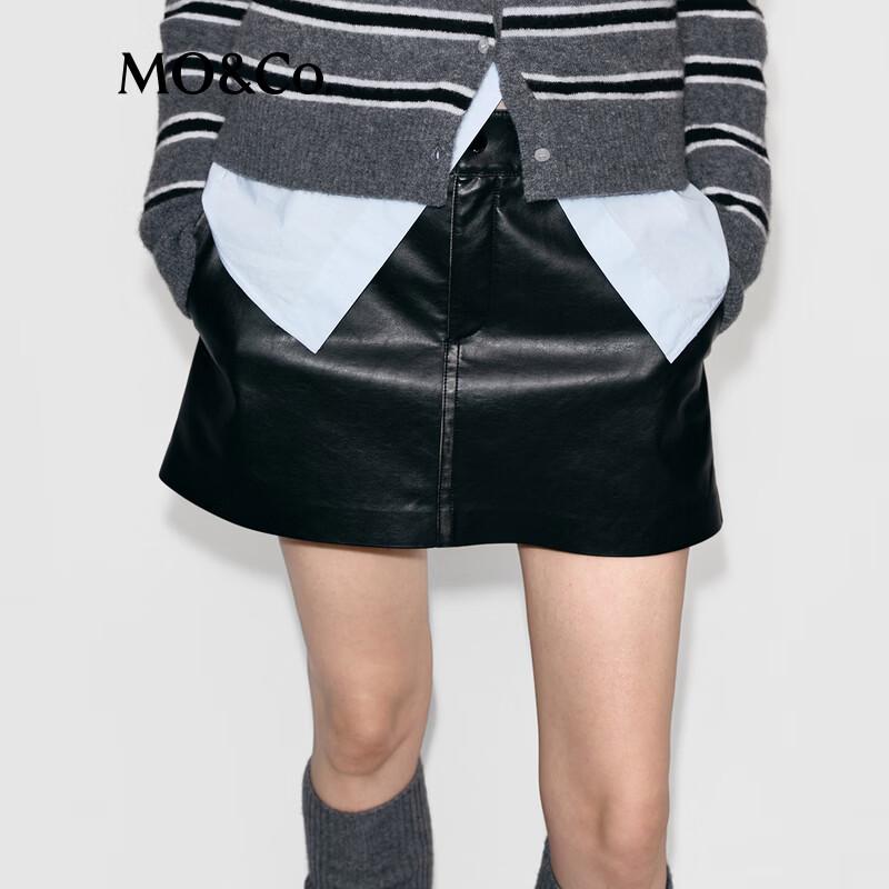 MO&Co. Women's British Style H-Line PU Short Skirt