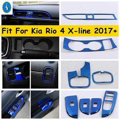 Blauer Auto-Klimaanlagen-Lüftungsauslass / Fensterheber-Knopf / Schalthebel-Panel-Abdeckung Zierleiste ABS Zubehör für Kia Rio 4 X-line 2017 -