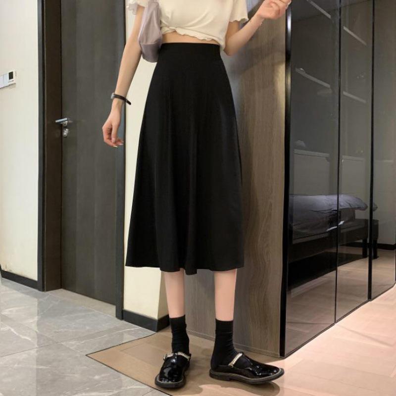 

Plus Size High Waist A-line Midi Skirt for Women - Slimming Black Bodycon. XS (70-86 jin) чёрный