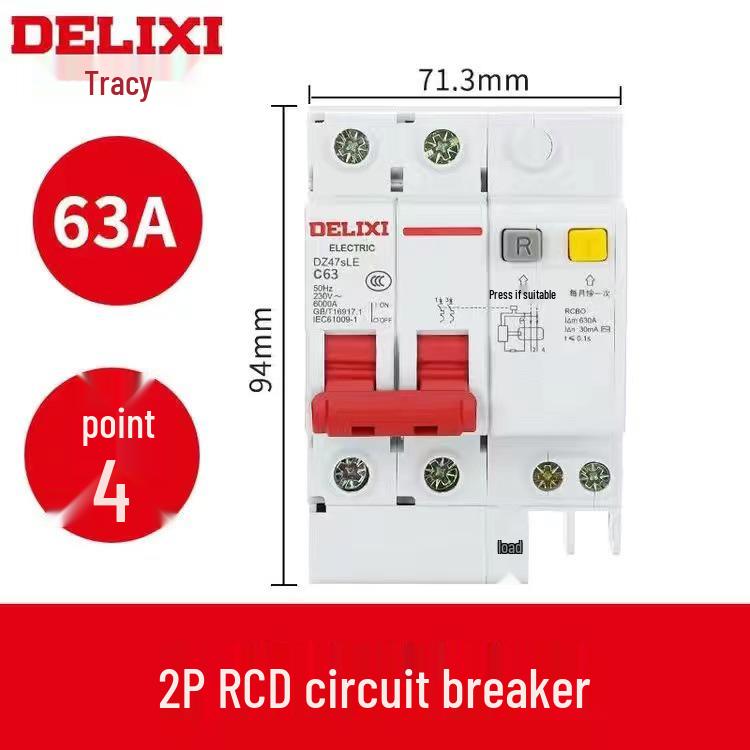 Delixi DZ47sLE Air Switch Circuit Breaker with Leakage Protection (1-4P, Single/Three-Phase, N)