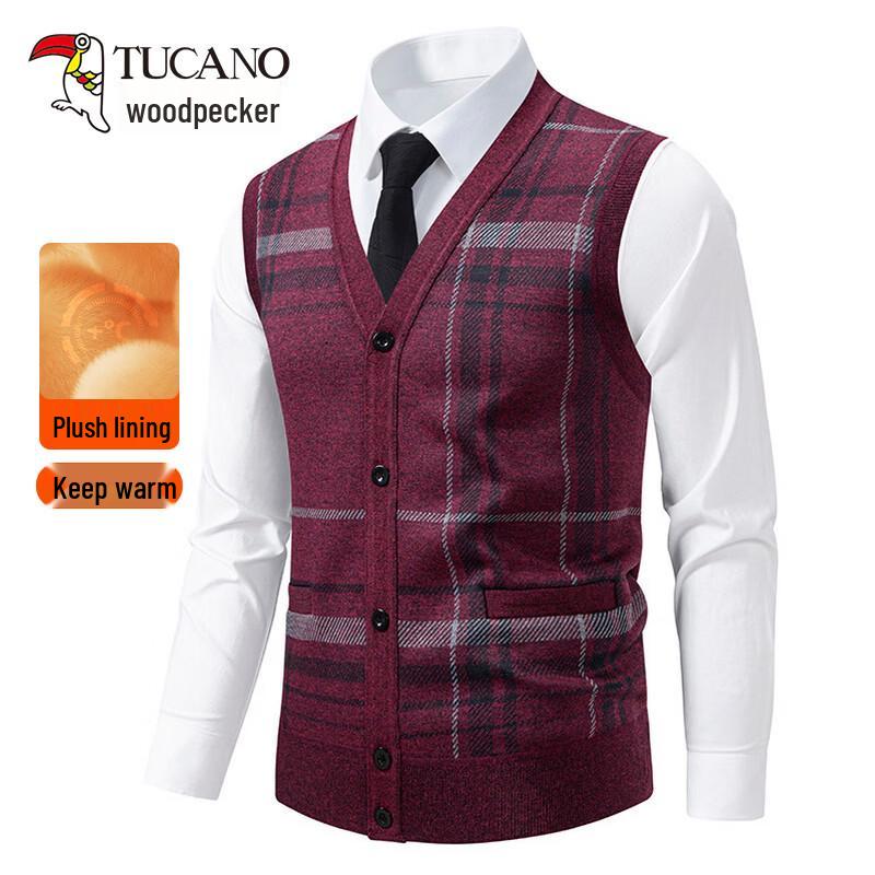 TUCANO Men s Plus Velvet Knitted V-Neck Cardigan Vest 120