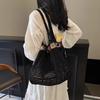 Fashion Flower Knitting Shoulder Bag Large Capacity Hollow Crochet Tote Bag Solid Color Shopping Bag Woven Handbag Female