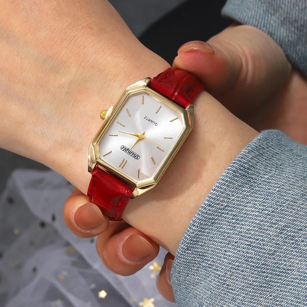 Luxury Women's Watches Elegant Womens Quartz Watch Analog Red PU Leather Designer Square Dial Wrist Watch Ideal Choice for Gifts