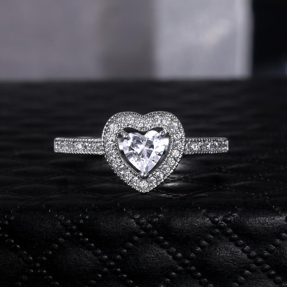 New High-quality Silver Plated Heart Rings Women for Engagement Wedding Brilliant Cubic Zirconia Love Rings Statement Jewelry