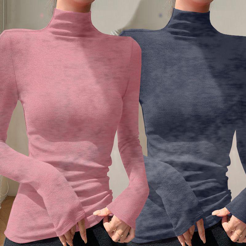 Chic Slim-fit High-neck Long-sleeve Base Layer: Solid Color, Flattering, Versatile Autumn/Winter Top