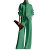 Women's High-Neck Color Cardigan Long-Sleeved Top And Wide-Leg Pants Knit Two-Piece Set
