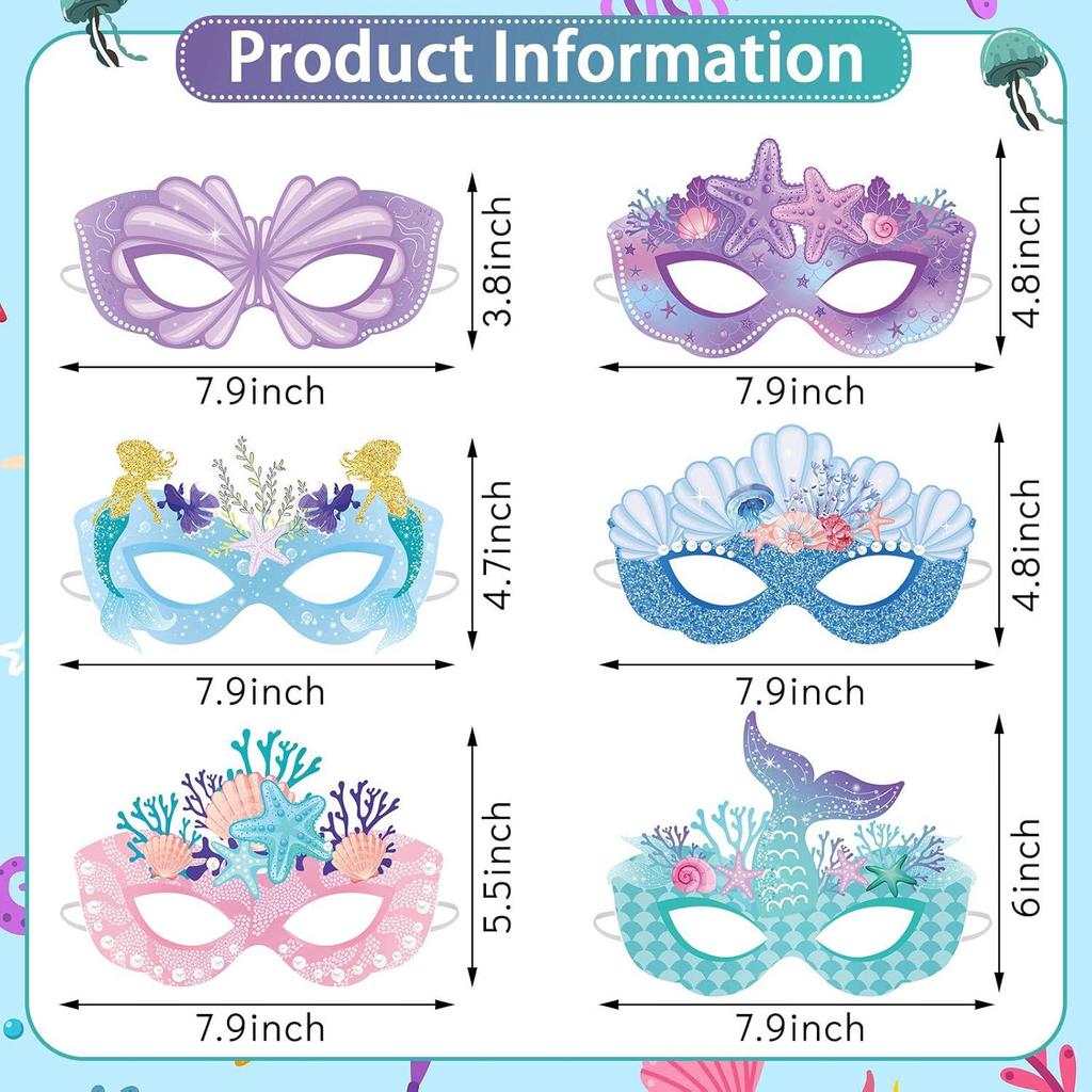 16 Little Mermaid Party Masks for Girls' Ocean-Themed Birthday Celebration