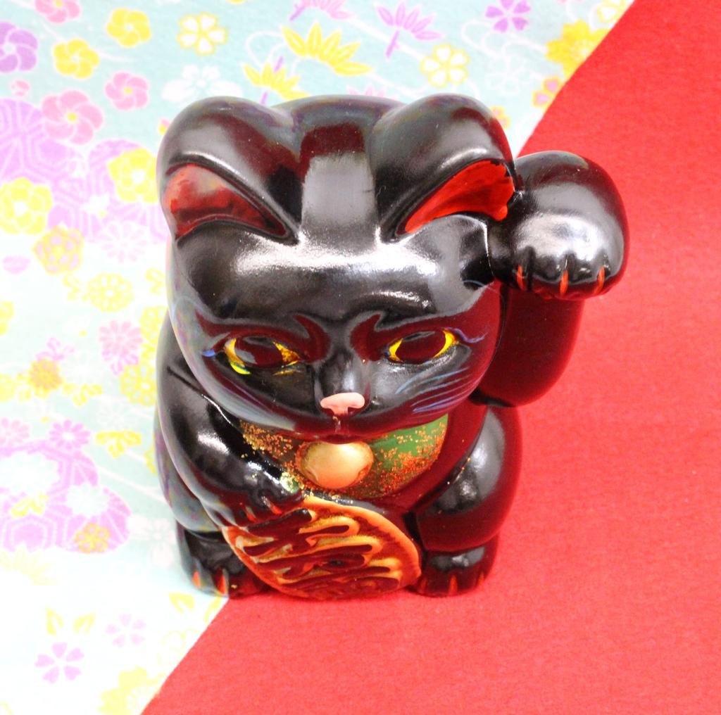 Castle Enterprise Retro Maneki-neko (Black) Piggy Bank, Seto Ware, Made in Japan