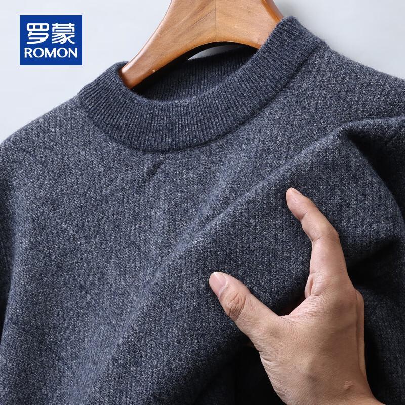 ROMON Men's 100% Pure Wool Thickened Striped Mock Neck Sweater