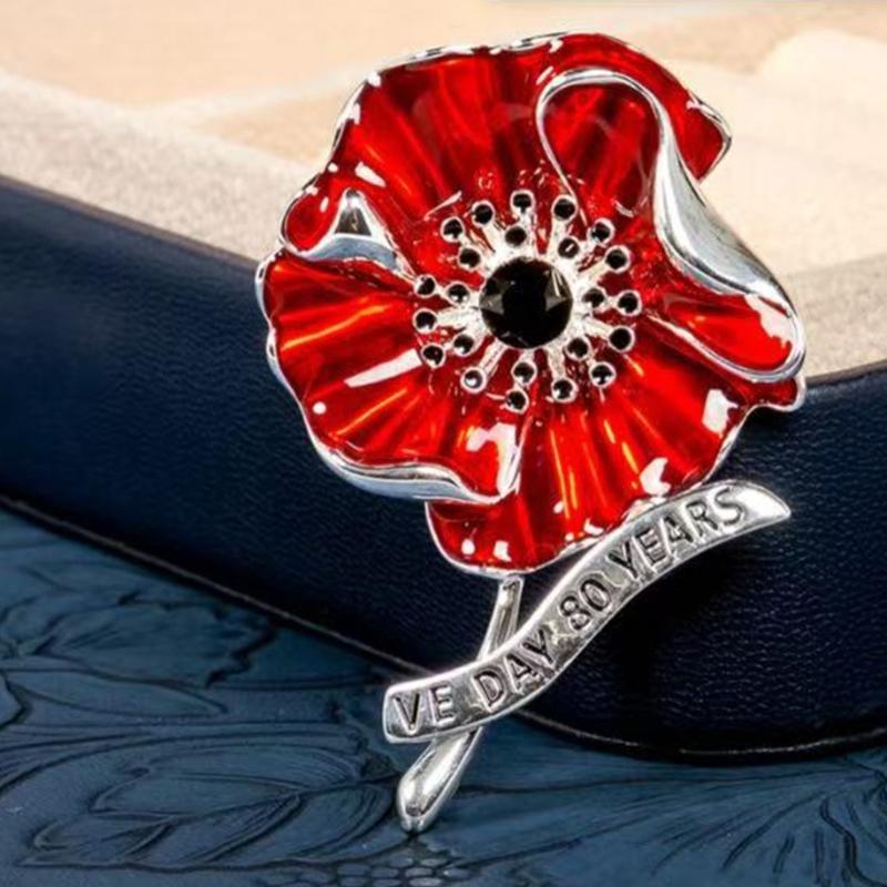 Remembrance Poppies Lapel Pin Red Poppies Flower Brooch Pins Enamel Rhinestones Poppies Brooch Memorial Day Gifts for Women