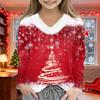Christmas Day Girls Long Sleeve T Shirts Kids  Girls' V-Neck Tee Christmas Print Long Sleeve Top