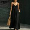 JPNTKY Women's Fashion Summer Spring Solid Color Print V-Neck Sleeveless Casual Dresses