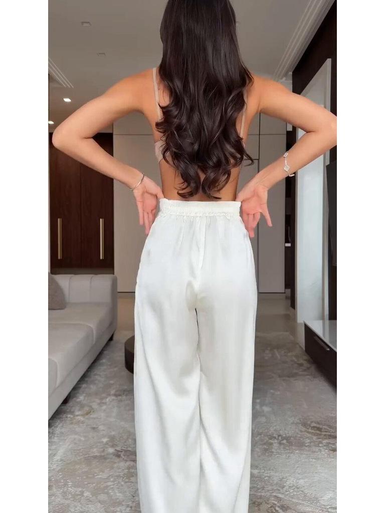 2026 Spring White Wide-Leg Pants Suit: Casual Two-Piece with Irregular Design