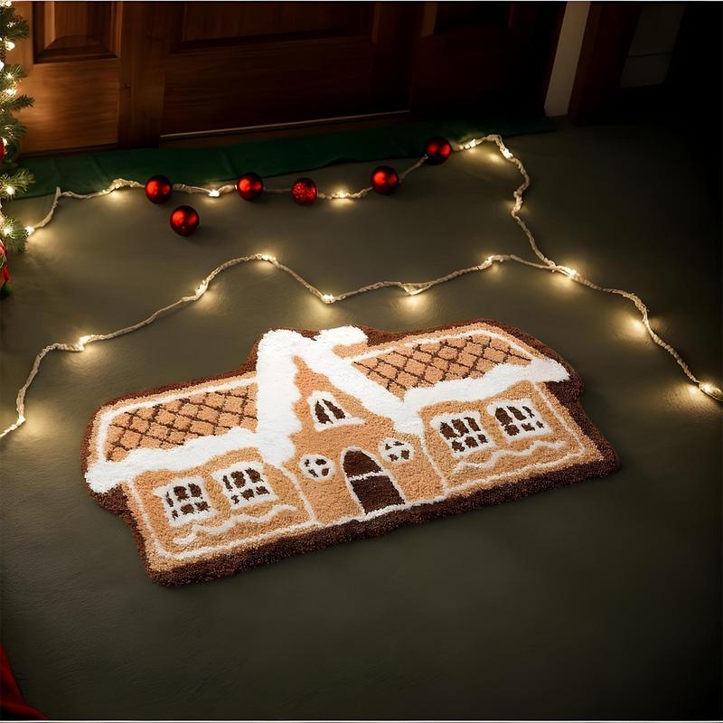 Gingerbread Christmas Door Mat Plush Decorative Rug Ultra Soft Winter Indoor Gingerbread Rug Outdoor Christmas Welcome Mat
