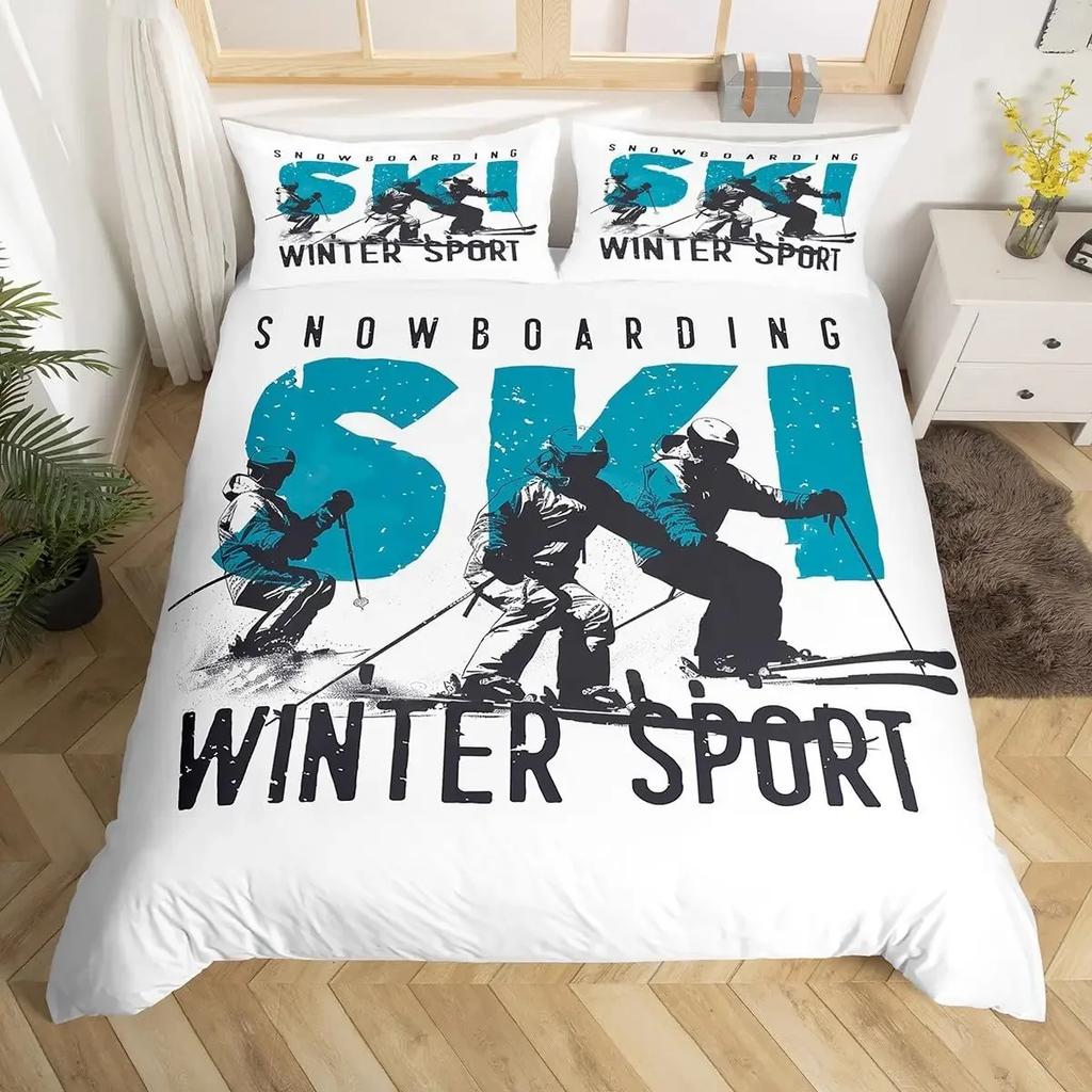 Ski Sports Duvet Cover Queen For Boy Teen Winter Sports Ski Theme Comforter Cover Microfiber Snow Mountain Landscape Bedding Set