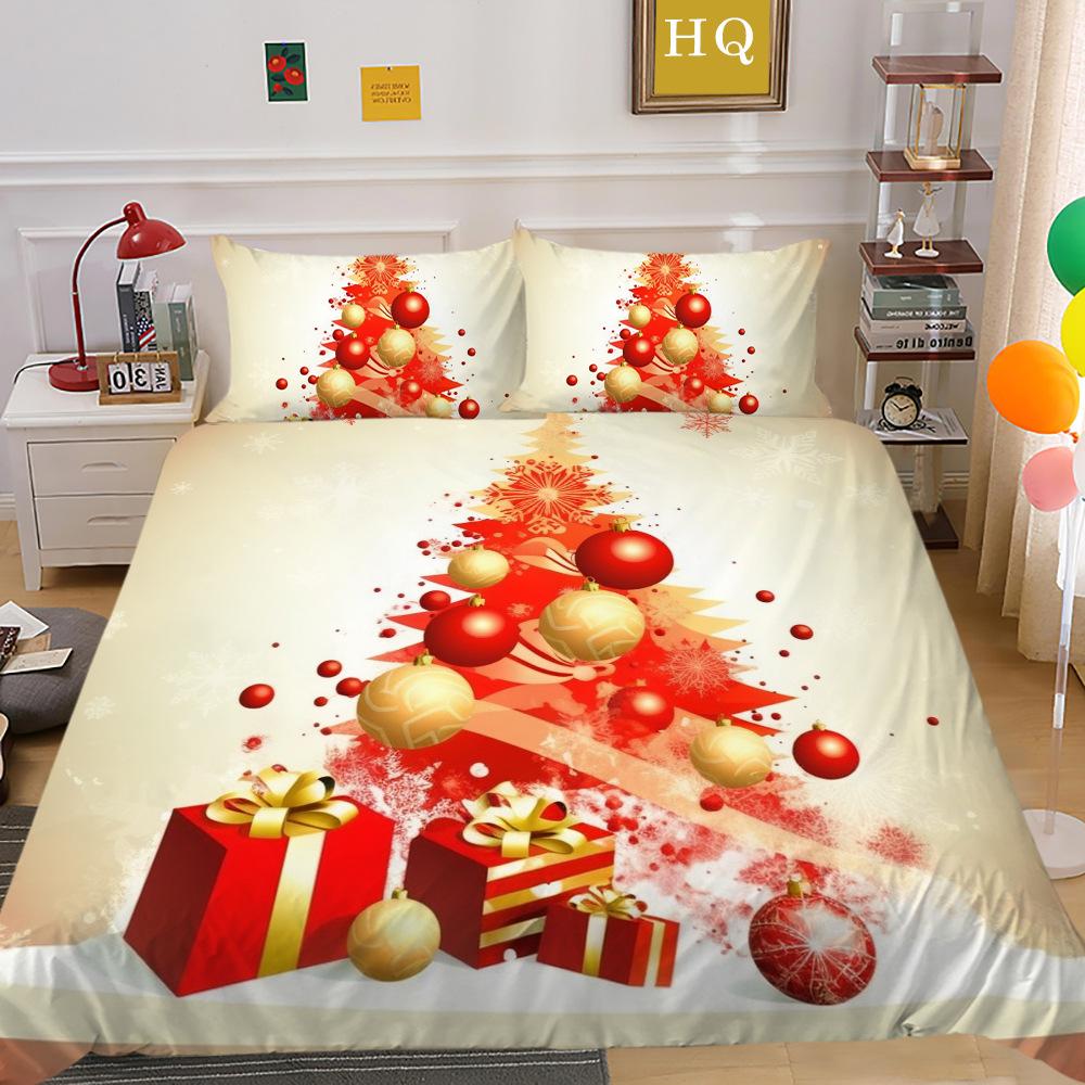 Świąteczny Nadruk Cyfrowy Druk 3D Poliestrowa Poszewka na Poduszkę Poszwa na Kołdrę Dostępny Zestaw Dwu- lub Trzyczęściowy