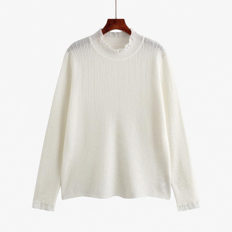 

Женский трикотажный свитер больших размеров с кружевом в стиле пэчворк и полуводолазкой XXXL абрикосовый