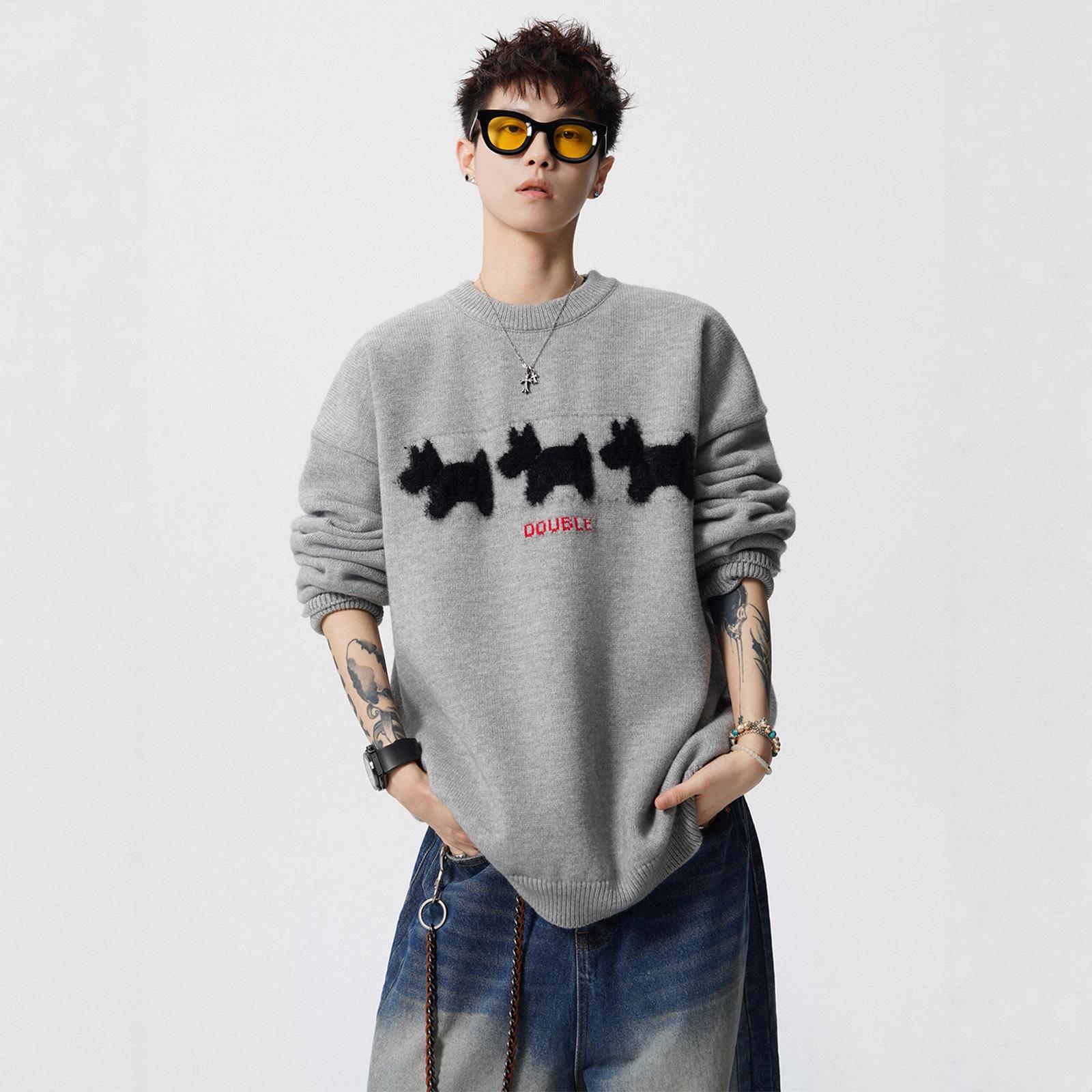 Unisex American Style Flocked Round Neck Sweater - Trendy, Loose Knitwear for Couples XL
