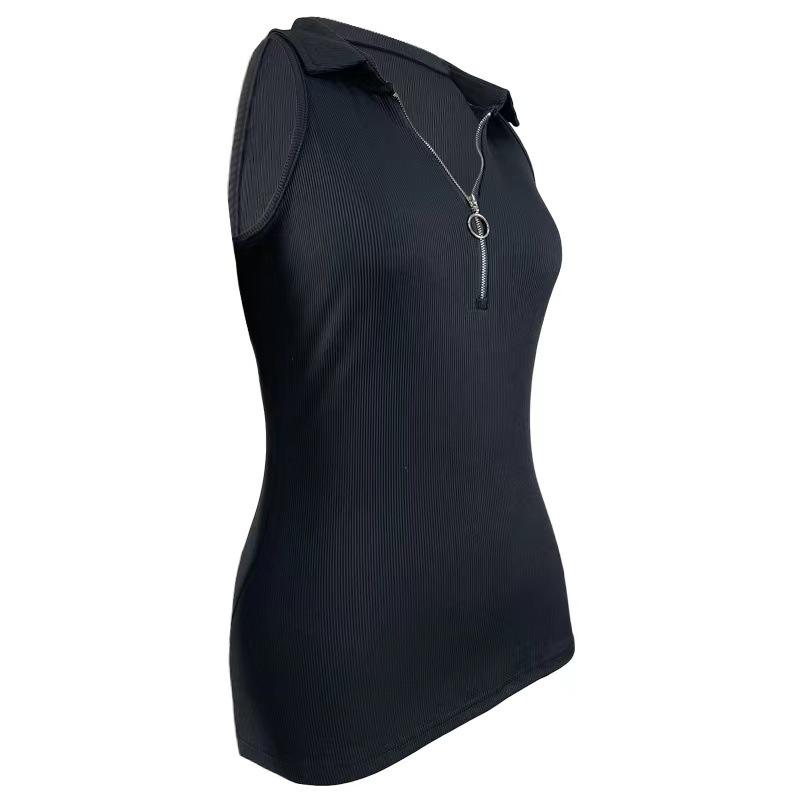 2024 Spring/Summer Women's Solid Color Ribbed Zip-Up Vest, Casual Fashion T-Shirt
