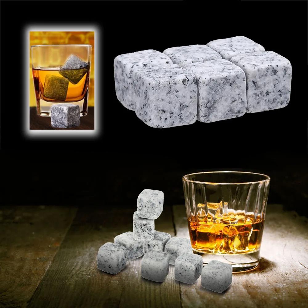 6PCS Gift Granite Whiskey Stones Natural Wine Cooler Sipping Ice Cube Christmas Bar