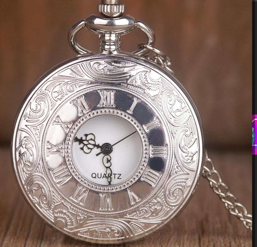 Large Black Decorative Romagna Double Display Pocket Watch Retro Necklace Men'S Alloy Pocket Watch