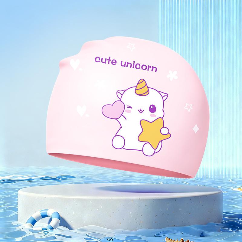 New Children's Cartoon Swimming Cap Cute Dolphin Waterproof Ear Protection Swimming Caps Kids Hot Spring Swimming Equipment