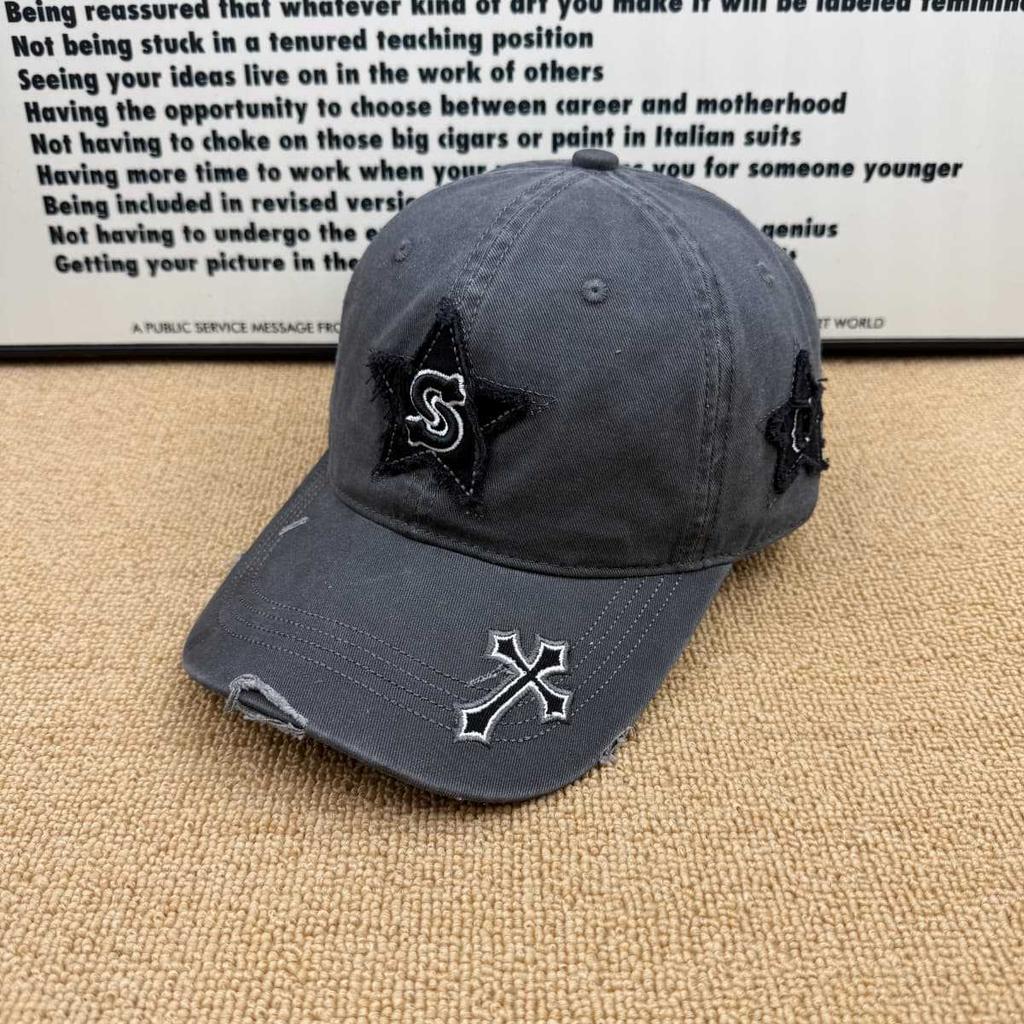 Retro old pentagram cross baseball cap men's and women's versatile soft top sunshade cap tide
