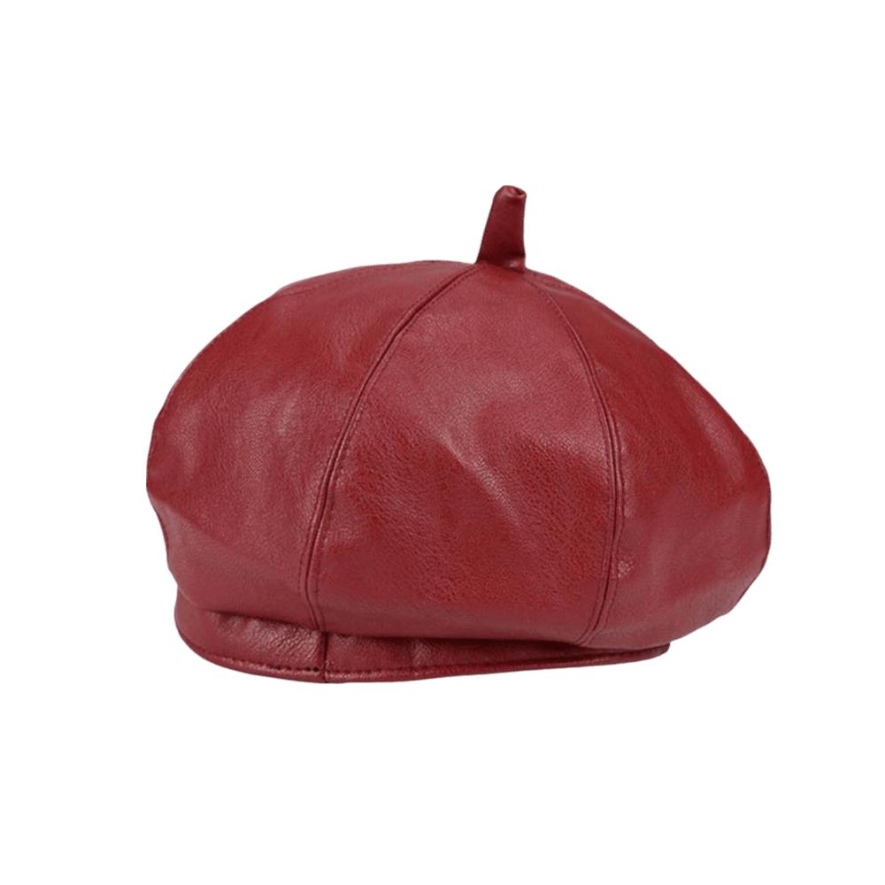Newsboy Cap Octagonal Hat British Style Painter Hat Fashion PU Leather Beret Autumn