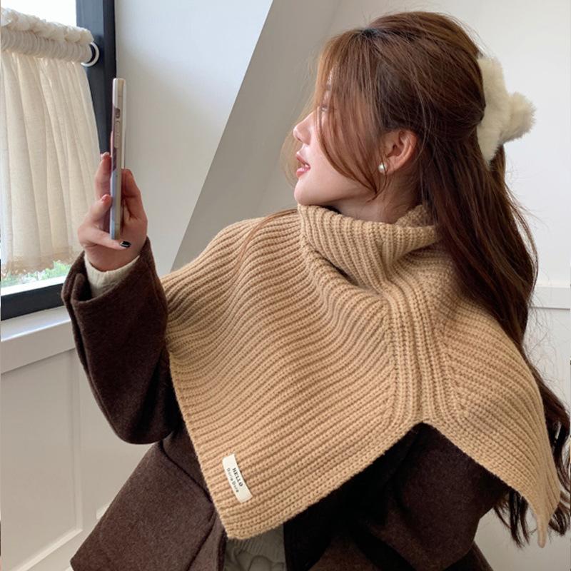 Monochrome knitted versatile slit shawl personalized neck cover spring and autumn outdoor windproof comfortable breathable neck protection warm scarf