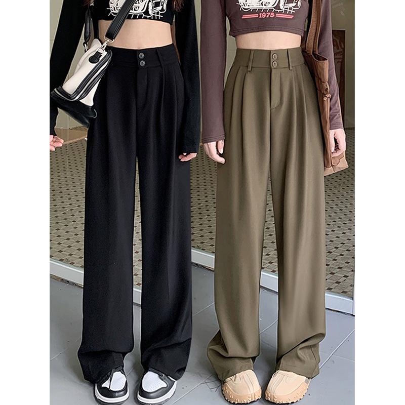 Women High Waist Straight Leg Suit Pants Fall Draping Wide Leg Trousers Petite Tall Length Casual Dress Pants