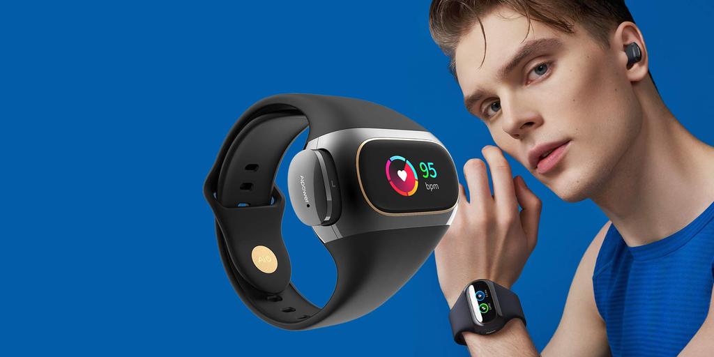 Wearbuds Zcela bezdrátová sluchátka Integrovaný chytrý náramek Sluchátka Bluetooth Kvalita zvuku s mikrofonem Hovory Kompatibilní s vodotěsností IPX6