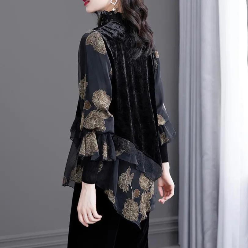 Lace Size Womens Plus Vintage Pullover Office Casual Plus Size Long Sleeve Shirt