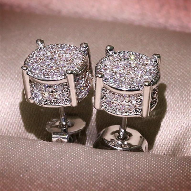 

1 Pair Minimalist Fully Rhinestone Stud Earrings, Couple Gift one-size серебряный