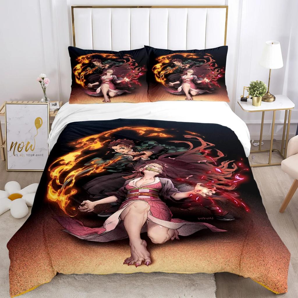 3D Print Demon  Slayer Bedding Set Three Pieces Cartoon Anime Duvet Cover Set Kids Teens King Double Full Comforter Sets Gift