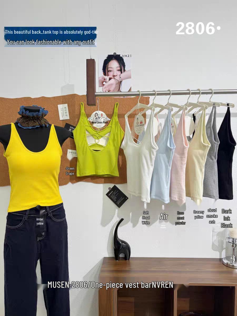 

Candy Color Cross-Back Spaghetti Strap Tank Top with Chest Pads - Women s Cut-Out Design Black [Quality Version]