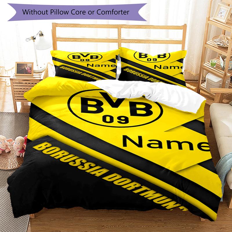 3Pcs Custom Name Borussia Dortmund Bedding Set Duvet Cover Closure Includes 1Duvet Cover 2Pillowcases Soft And Comfortable For All Seasons